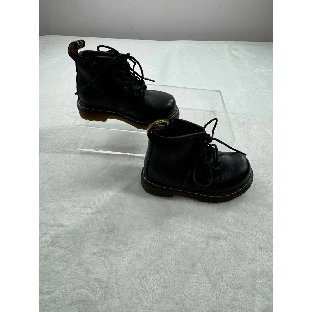 Dr. Martens Brookline Combat Boots Kid 6 Black Leather Lace Up Ankle Side Zipper